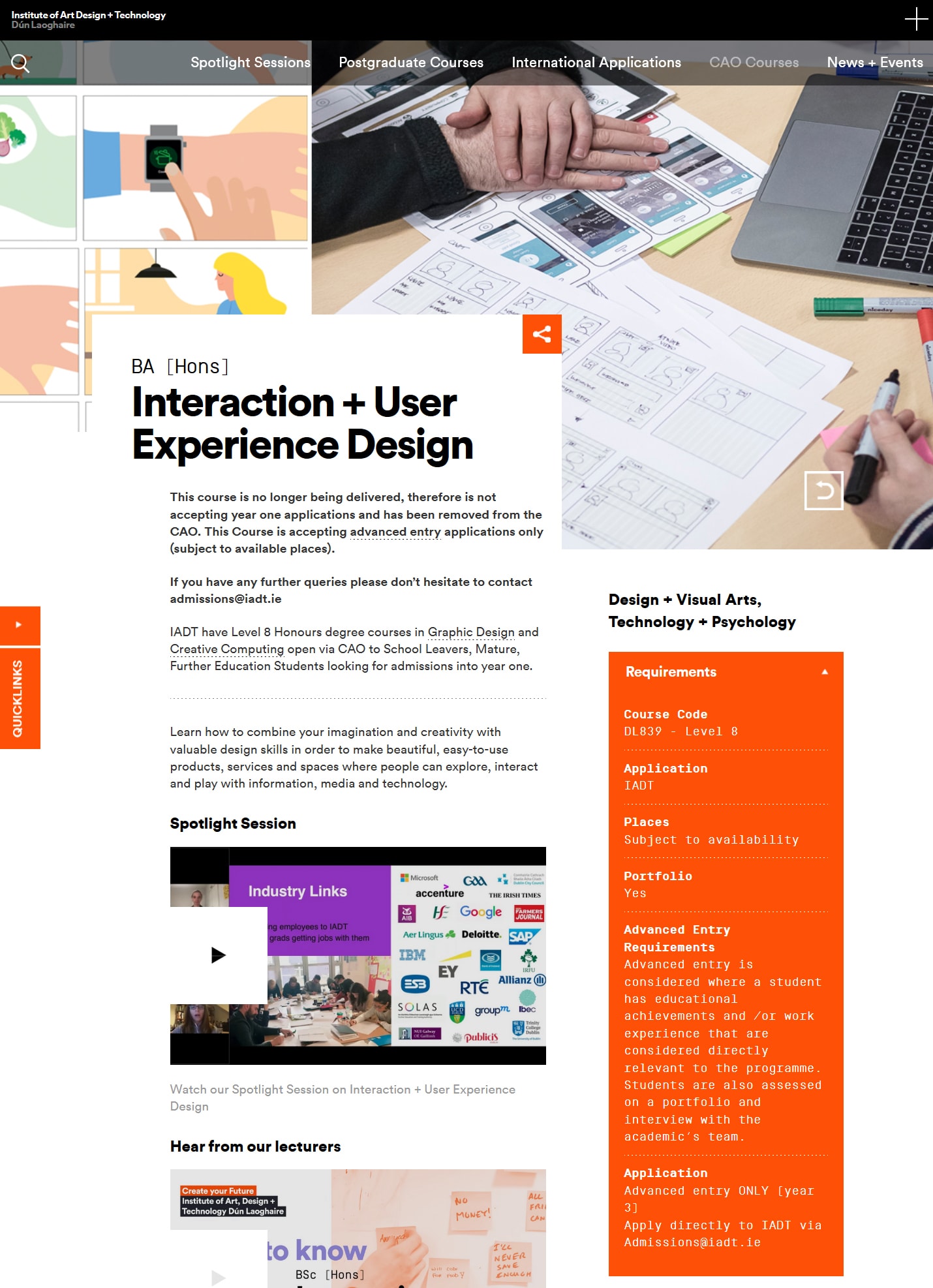 Interaction user experience design course at IADT