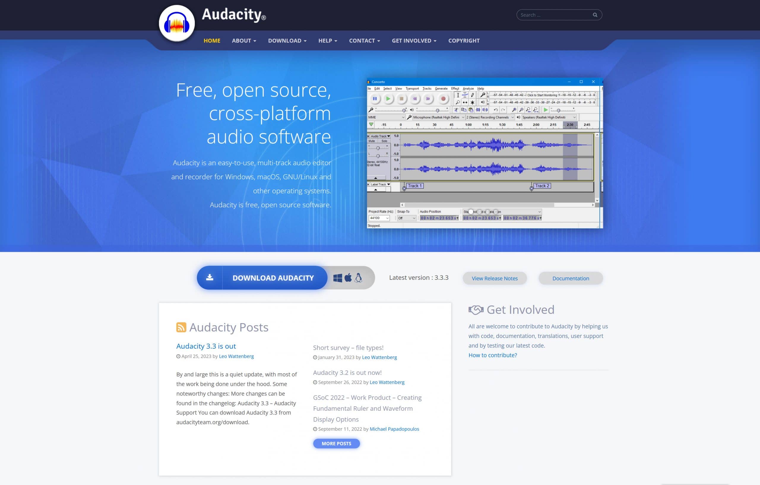 Audacity audio recording and production software
